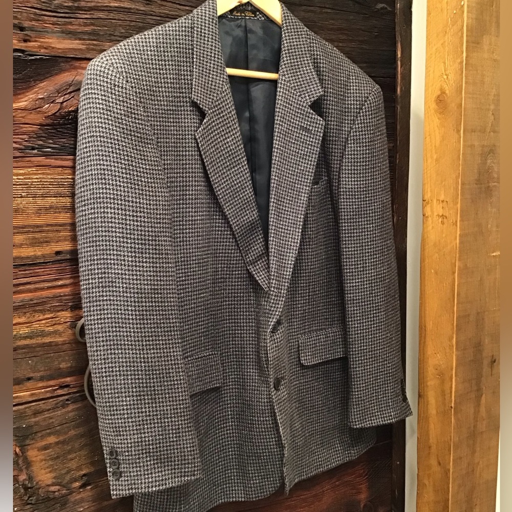 Vintage Houndstooth Silk Blazer Checkered Suit Jacket Plaid Sports Coat 42R - Picture 3 of 16